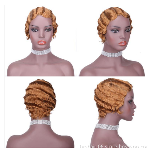 finger wave short Brazilian   100% human wigs pixie short wigs for black women